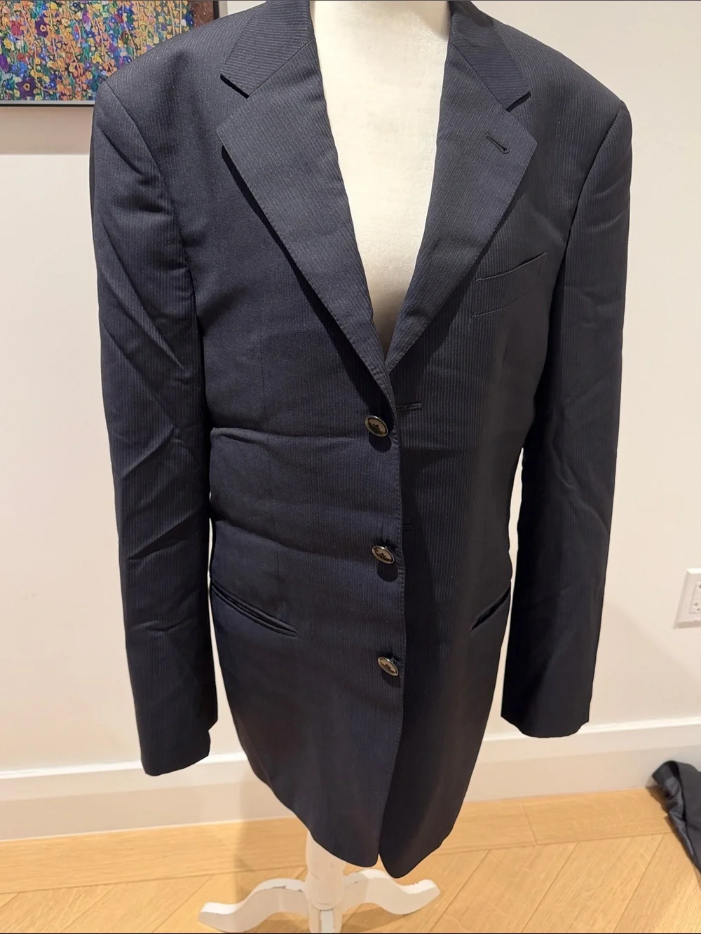 Armani Collezioni Men’s Navy Tonal Pinstripe Suit Jacket 40R Made in Italy